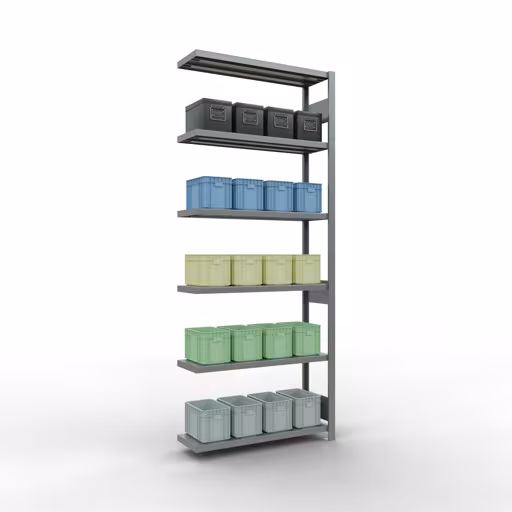 Figuur nr. 13 van het artikel aanbouwrekken, legbordstellingen, insteeksysteem MULTIplus330, 2500 x 1000 x 300 mm, 6 legborden, lengtestangen, verzinkt uit de productgroep insteeksysteem van Schulte Lagertechnik.