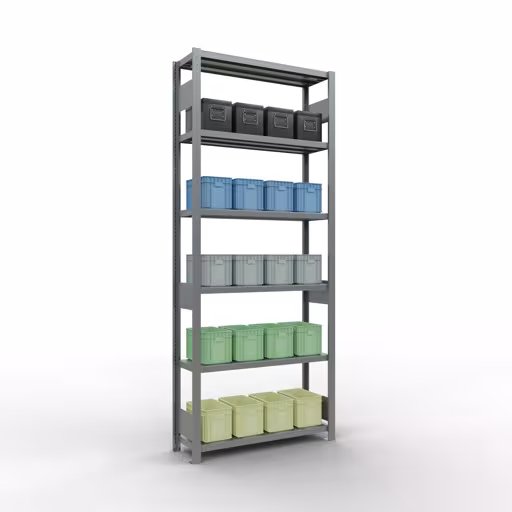 Figuur nr. 12 van het artikel basisplank, legplank, insteeksysteem MULTIplus330, 2500 x 1000 x 300 mm, 6 legborden, lengtestangen, verzinkt uit de insteeksysteem productgroep van Schulte Lagertechnik.