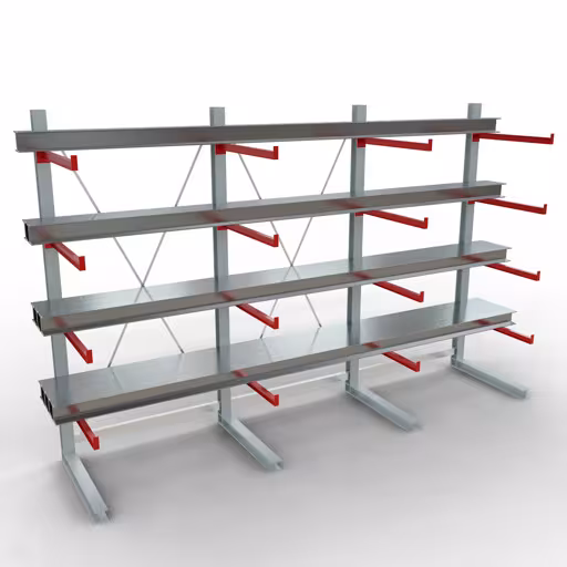 Productafbeelding nr. 11 van artikel K 6000 compleet legbord, eenzijdig, 3000 x 4500 x 1000 mm, RAL 7001 / RAL 3000, 5 opslagniveaus Afbeelding nr. 11 van artikel K 6000 complete stelling, eenzijdig, 3000 x 4500 x 1000 mm, RAL 7001 / RAL 3000, 5 opslagniveaus uit de productgroep draagarmstellingen van Schulte Lagertechnik