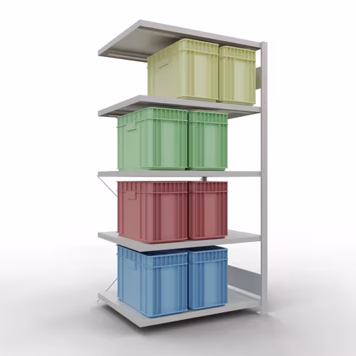 Extra afbeelding van het artikel Aanbouwstelling, legbordstelling, insteeksysteem MULTIplus250, 2000 x 1000 x 800 mm (HxBxD), 5 legborden, kruisschoor, RAL 7035 lichtgrijs Extra afbeelding van het artikel Aanbouwplank, legplank, insteeksysteem MULTIplus250, 2000 x 1000 x 800 mm, 5 legborden, kruisschoor, RAL 7035 lichtgrijs van opzetplank