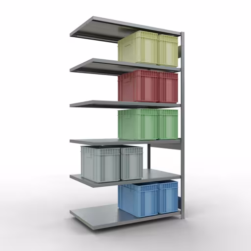 Aanbouwrekken, legbordstellingen, insteeksysteem MULTIplus250, 2500 x 1300 x 800 mm, 6 legborden, verzinkt van Schulte Lagertechnik met artikelnr. 12986-130-LR