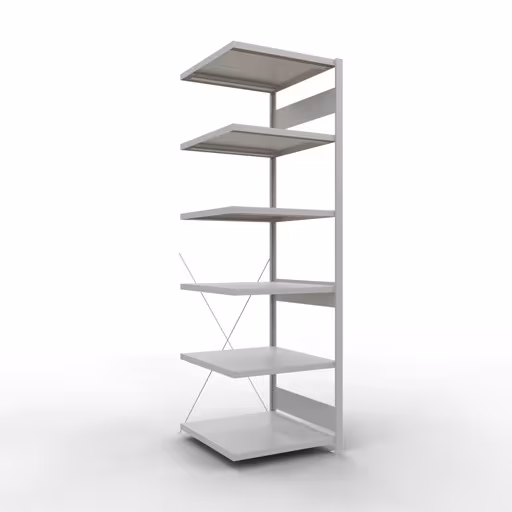 Aanbouwrekken, rekken, insteeksysteem MULTIplus250, 2500 x 750 x 800 mm, 6 planken, kruisschoor, RAL 7035 lichtgrijs van Schulte Lagertechnik uit het assortiment insteeksysteem
