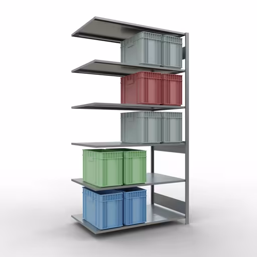 Extra afbeelding bij het artikel Aanbouwrekken, legbordstellingen, insteeksysteem MULTIplus150, 2500 x 1300 x 800 mm (HxBxD), 6 legborden, lengtestangen, verzinkt Extra afbeelding van het artikel Aanbouwplank, legbord, insteeksysteem MULTIplus150, 2500 x 1300 x 800 mm, 6 legborden, lengtestangen, verzinkt vanaf opzetplank