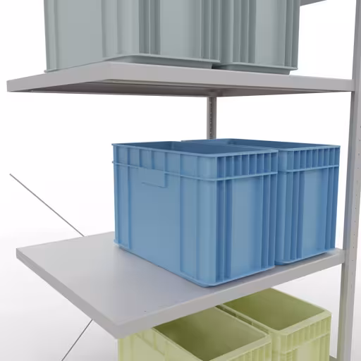 Extra afbeelding van het artikel Aanbouwplank, legplank, insteeksysteem MULTIplus330, 2000 x 1000 x 800 mm (HxBxD), 5 legborden, kruisschoor, RAL 7035 lichtgrijs van opzetplank