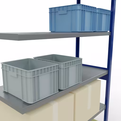 Extra afbeelding van het artikel Aanbouwplank, stellingkast MULTIplus250 insteeksysteem, 2500 x 1300 x 500 mm, 6 legborden, RAL 5010 gentiaanblauw/verzinkt vanaf aanbouwplank