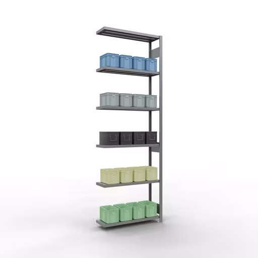 Extra afbeelding bij het artikel Aanbouwrekken, legbordstellingen, insteeksysteem MULTIplus250, 3000 x 1000 x 300 mm (HxBxD), 7 legborden, lengtestangen, verzinkt Extra afbeelding van het artikel Aanbouwrekken, legbord, insteeksysteem MULTIplus250, 3000 x 1000 x 300 mm, 7 legborden, lengtestangen, verzinkt vanaf opzetrek