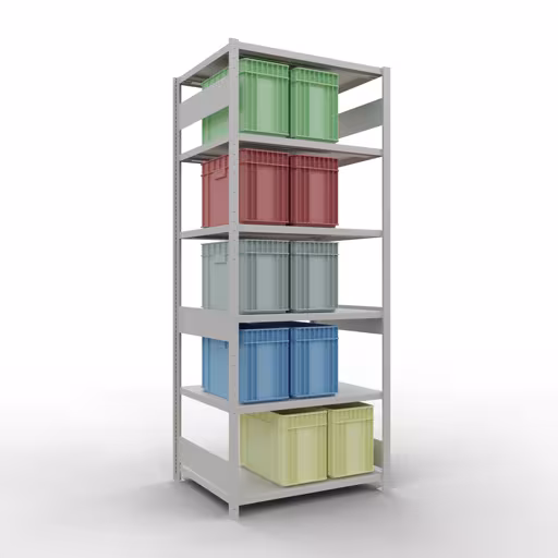 Basisplank, legbord, insteeksysteem MULTIplus330, 2500 x 1000 x 800 mm, 6 legborden, lengtestangen, RAL 7035 lichtgrijs van het merk Schulte Lagertechnik uit het assortiment insteeksysteem