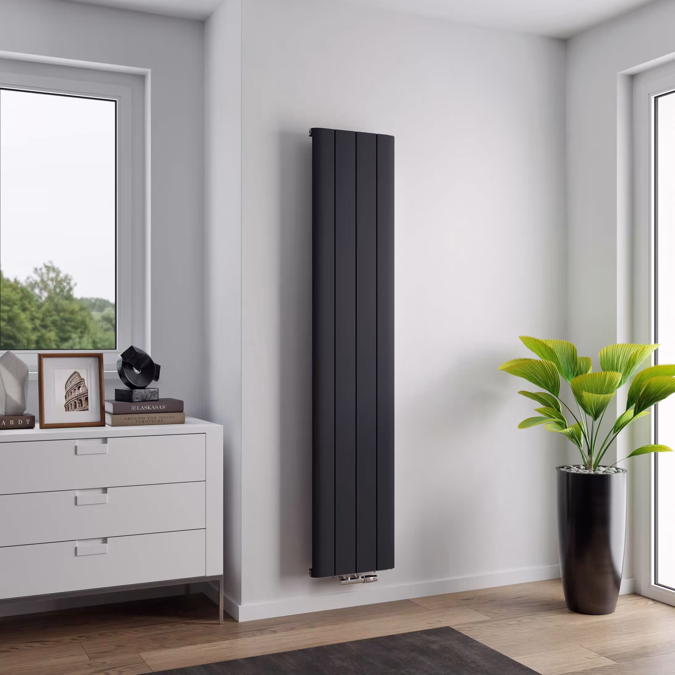 Aluminium radiator Trigo 1800 mm x 375 mm 768 watt middenaansluiting antraciet structuur van Ximax Ximax aluminium radiator Trigo middenaansluiting antraciet structuur, aluminium radiator, art.nr. 11646