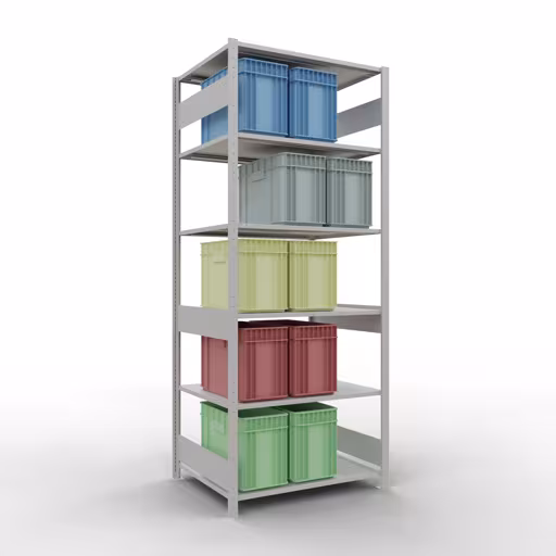 Extra afbeelding van het artikel Basisplank, legbord, insteeksysteem MULTIplus150, 2500 x 1000 x 800 mm (HxBxD), 6 legborden, lengtestangen, RAL 7035 lichtgrijs Extra afbeelding van het artikel basisplank, legplank, insteeksysteem MULTIplus150, 2500 x 1000 x 800 mm, 6 legborden, RAL 7035 lichtgrijs van basisplank