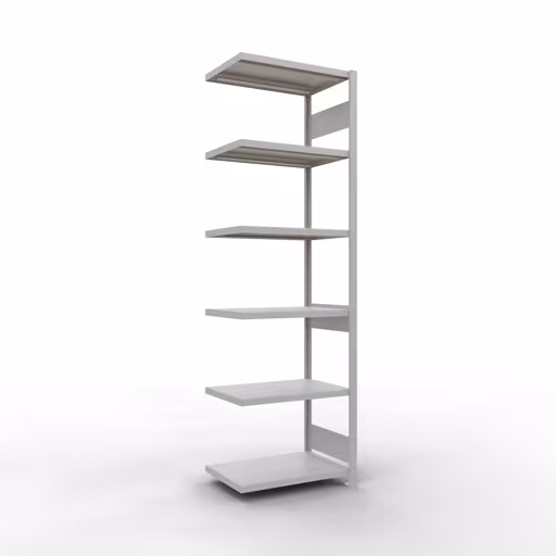 Aanbouwrekken, rekken, insteeksysteem MULTIplus250, 2500 x 750 x 500 mm (HxBxD), 6 planken, lengtestangen, RAL 7035 lichtgrijs van Schulte Lagertechnik Aanbouwrekken, rekken, insteeksysteem MULTIplus250, 2500 x 750 x 500 mm (HxBxD), 6 legborden, lengtebalk, RAL 7035 lichtgrijs, aanbouwplank, art.nr. 32856-75-LR