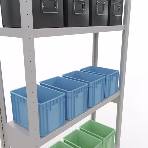 Figuur nr. 15 van het artikel basisrek, legbord, insteeksysteem MULTIplus250, 3000 x 1000 x 300 mm, 7 legborden, lengtestangen, RAL 7035 lichtgrijs uit de productgroep insteeksysteem van Schulte Lagertechnik.