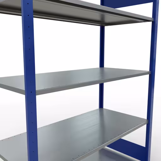 Extra afbeelding van het artikel Basisplank, legbord, insteeksysteem MULTIplus150, 2000 x 1300 x 600 mm (HxBxD), 5 legborden, lengtebalk, RAL 5010 gentiaanblauw/verzinkt Extra afbeelding van het artikel Basisplank, legplank, insteeksysteem MULTIplus150, 2000 x 1300 x 600 mm, 5 legborden, RAL 5010 gentiaanblauw/verzinkt vanaf basisplank