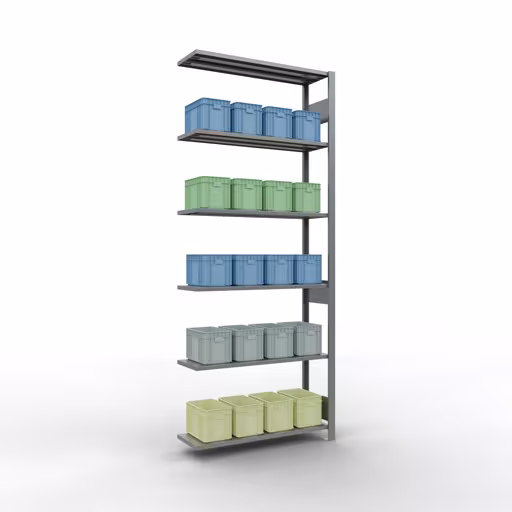 Extra afbeelding bij het artikel Aanbouwrekken, legbordstellingen, insteeksysteem MULTIplus150, 2500 x 1000 x 300 mm (HxBxD), 6 legborden, lengtestangen, verzinkt Extra afbeelding van het artikel Aanbouwrekken, legbord, insteeksysteem MULTIplus150, 2500 x 1000 x 300 mm, 6 legborden, lengtestangen, verzinkt vanaf opzetrek