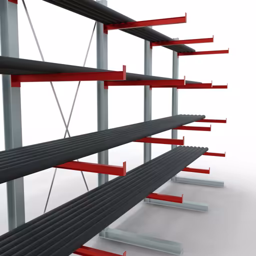 Afbeelding nr. 7 van artikel K 6000 complete stelling, eenzijdig, 3000 x 6000 x 1000 mm, RAL 7001 / RAL 3000, 5 opslagniveaus uit de productgroep draagarmstellingen van het merk Schulte Lagertechnik
