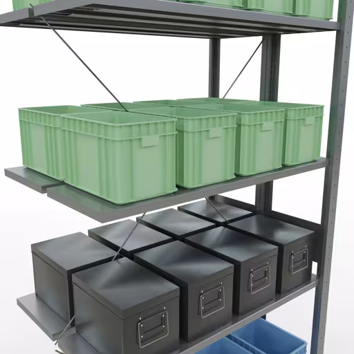 Productafbeelding nr. 11 van het artikel Aanbouwplank, dubbele plank, rekkensysteem MULTIplus150, 3000 x 1000 x (2x600) mm (HxBxD), 2x7 planken, kruisschoor, verzinkt Figuur nr. 11 van het artikel aanbouwrekken, dubbele rekken, stellingrek insteeksysteem MULTIplus150, 3000 x 1000 x (2x600) mm, 2x7 planken, kruisschoor, verzinkt uit de stellingstelling productgroep van Schulte Lagertechnik.