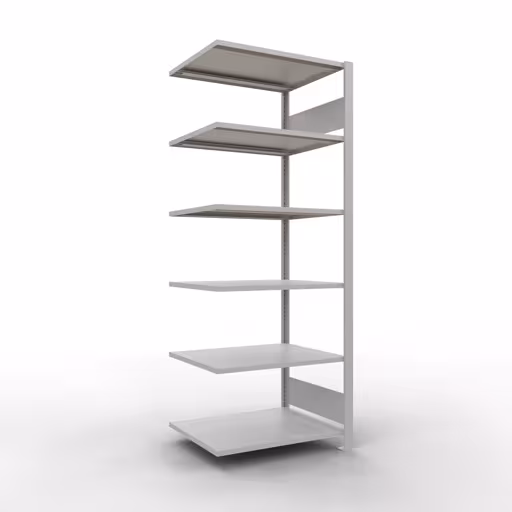 Figuur nr. 10 van het artikel aanbouwrekken, kantoorrekken, insteeksysteem MULTIplus150, 2000 x 750 x 600 mm, 6 planken, lengtestangen, zonder middenaanslag, lichtgrijs uit de productgroep kantoorrekken van Schulte Lagertechnik.