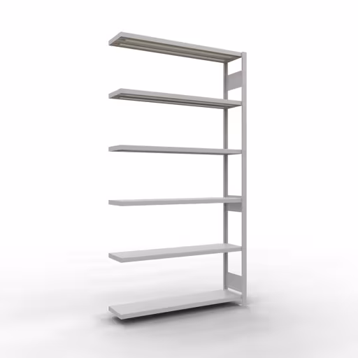 Aanbouwrekken, rekken, insteeksysteem MULTIplus250, 2500 x 1300 x 300 mm (HxBxD), 6 planken, lengtestangen, RAL 7035 lichtgrijs van Schulte Lagertechnik Aanbouwrekken, legbordstellingen, insteeksysteem MULTIplus250, 2500 x 1300 x 300 mm (HxBxD), 6 legborden, lengtebalk, RAL 7035 lichtgrijs, aanbouwplank, art.nr. 32836-130-LR