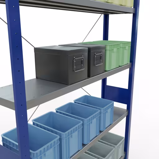 Figuur nr. 9 van het artikel basisrek, legplank-insteeksysteem MULTIplus250, 3000 x 1300 x 300 mm, 7 legborden, RAL 5010 gentiaanblauw/gegalvaniseerd uit de productgroep insteeksysteem van het merk Schulte Lagertechnik