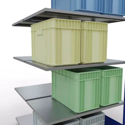 Extra afbeelding van het artikel Aanbouwplank, dubbele plank, legplank-insteeksysteem MULTIplus150, 2000 x 1000 x (2x600) mm, 2x5 legborden, lengtestangen, RAL 5010 gentiaanblauw uit dubbele legborden
