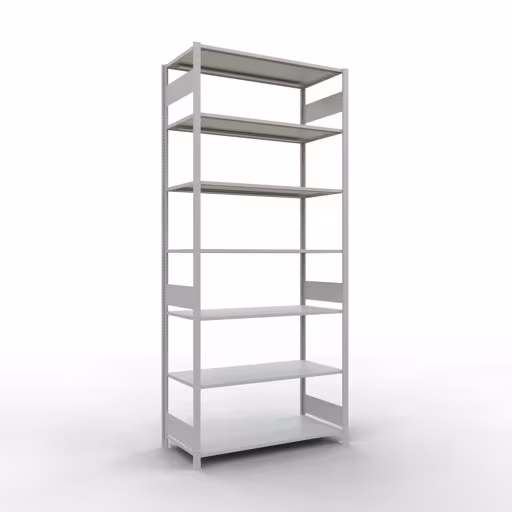 Basisplank, legbord, insteeksysteem MULTIplus150, 3000 x 1300 x 600 mm, 7 legborden, lengtestangen, RAL 7035 lichtgrijs van het merk Schulte Lagertechnik uit het assortiment insteeksysteem