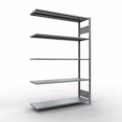 Aanbouwrekken, rekken, insteeksysteem MULTIplus150, 2000 x 1300 x 400 mm (HxBxD), 5 legborden, lengtestangen, verzinkt van Schulte Lagertechnik Aanbouwrekken, legborden, insteeksysteem MULTIplus150, 2000 x 1300 x 400 mm (HxBxD), 5 legborden, lengtestangen, verzinkt, aanbouwplank, art.nr. 12745-130-LR