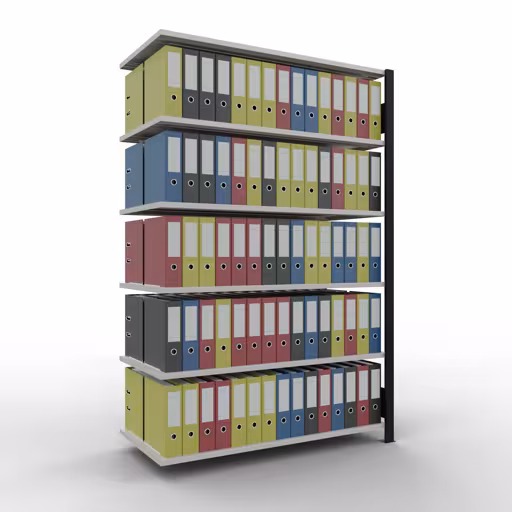 Aanbouwrek, kantoorrek, insteeksysteem MULTIplus150, 2000 x 1300 x 600 mm, 6 legborden, lengtestangen, zonder middenaanslag, zwart/lichtgrijs uit de categorie insteeksysteem met GTIN 4004514250124 , kantoorrek, insteeksysteem MULTIplus150, 2000 x 1300 x 600 mm, 6 legborden, zonder middenaanslag, zwart/lichtgrijs van Schulte Lagertechnik uit het assortiment kantoorrekken