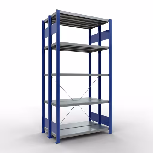 Figuur nr. 9 van het artikel basisplank, dubbele plank, legbordinsteeksysteem MULTIplus250, 2000 x 1000 x (2x300) mm, 2x5 legborden, kruisschoor, RAL 5010 gentiaanblauw uit de productgroep legbordstellingen van het merk Schulte Lagertechnik.