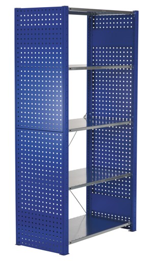 Geperforeerde plaat zijpaneel, 90 x 1300 x 600 mm (H x D), RAL 5010 gentiaanblauw van Schulte Lagertechnik uit de categorie steeksysteem