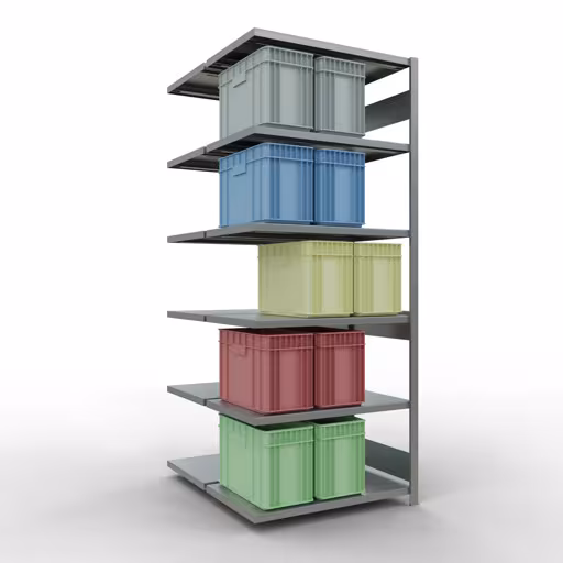 Productafbeelding nr. 12 van het artikel aanbouwrekken, dubbele rekken, stellingrekken, insteeksysteem MULTIplus250, 2500 x 1000 x (2x600) mm, 2x6 planken, verzinkt uit het assortiment stellingstellingen van het merk Schulte Lagertechnik