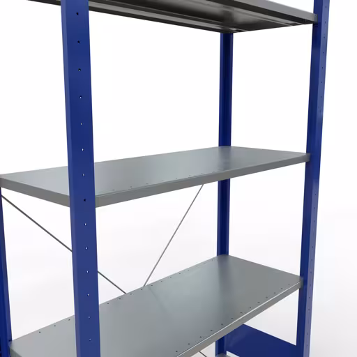 Basisplank, legbord, insteeksysteem MULTIplus150, 2000 x 1000 x 400 mm (HxBxD), 5 legborden, kruisschoor, RAL 5010/verzinkt met artikelnr. 12640-B Basisplank, legplank, insteeksysteem MULTIplus150, 2000 x 1000 x 400 mm, 5 legborden, RAL 5010/verzinkt van Schulte Lagertechnik uit de categorie insteeksystemen