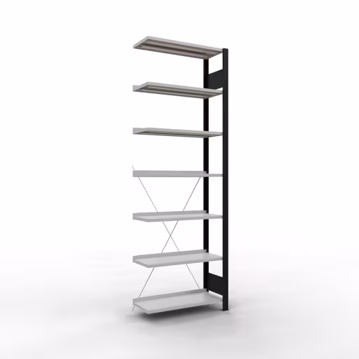 Figuur nr. 12 van het artikel aanbouwrekken, kantoorrekken, insteeksysteem MULTIplus85, 2300 x 750 x 300 mm, 7 planken, kruisschoor, met aanslaglijst, zwart/lichtgrijs uit de productgroep kantoorrekken van Schulte Lagertechnik.