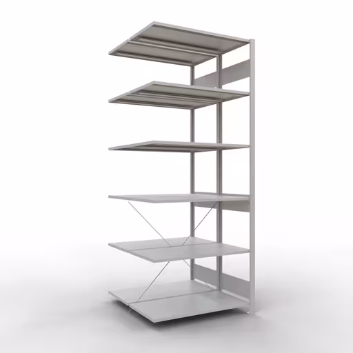 Aanbouwrekken, dubbele rekken, stellingsysteem MULTIplus150, 2500 x 1000 x (2x500) mm (HxBxD), 2x6 planken, kruisschoor, RAL 7035 lichtgrijs, dubbele planken, art.nr. 32756