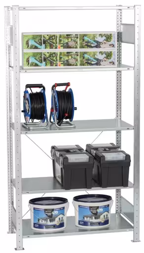 Basisplank, legplank, insteeksysteem MULTIplus150, 2000 x 1000 x 600 mm (HxBxD), 5 legborden, kruisschoor, verzinkt - Expressline uit de categorie basisplanken met de GTIN 4058255068630 Basisplank, legbord, insteeksysteem MULTIplus150, 2000 x 1000 x 600 mm, 5 legborden, verzinkt - Expressline van het merk Schulte Lagertechnik uit het assortiment insteeksysteem