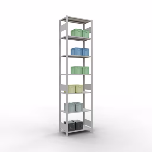 Extra afbeelding van het artikel Basisplank, legplank, insteeksysteem MULTIplus150, 3000 x 750 x 400 mm, 7 legborden, lengtestangen, RAL 7035 lichtgrijs van basisplank