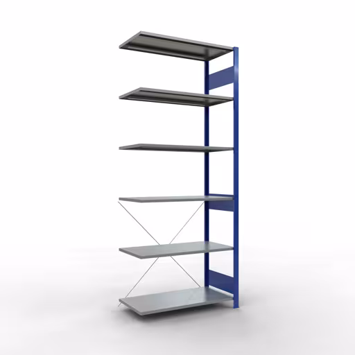 Aanbouwrekken, rekken, insteeksysteem MULTIplus85, 2500 x 1000 x 500 mm (HxBxD), 6 planken, kruisschoor, RAL 5010 gentiaanblauw van Schulte Lagertechnik Aanbouwrekken, legborden, insteeksysteem MULTIplus85, 2500 x 1000 x 500 mm (HxBxD), 6 legborden, kruisschoor, RAL 5010 gentiaanblauw, aanbouwplank, art.nr. 13156-B