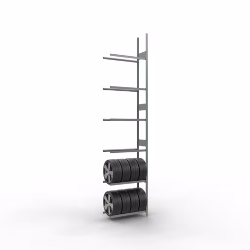 Afbeelding nr. 12 van het artikel aanbouwrek, wielen-/bandenrek, 4500 x 1000 x 400 mm, verzinkt, 6 opslagniveaus met 150 kg vakbelasting per niveau uit de productgroep legbordstellingen van Schulte Lagertechnik