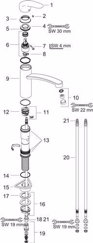 Technische Zeichnung 3983251 Hansgrohe ééngreeps keukenmengkraan FOCUS DN 15 voor open warmwatertoestellen chroom