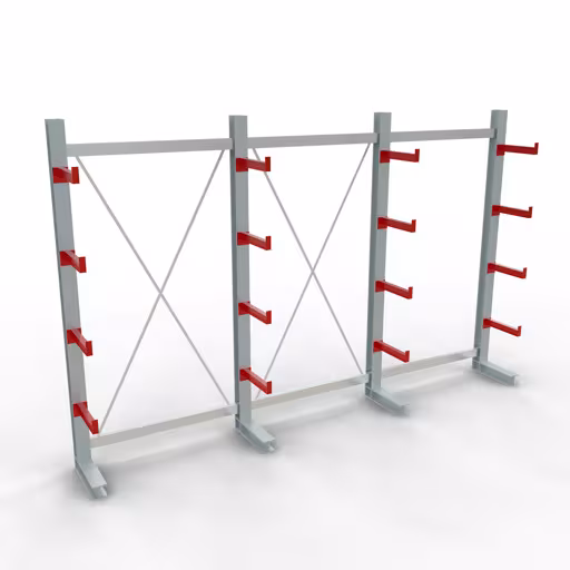 Figuur nr. 10 van het artikel K 3000 complete stelling, eenzijdig, 2500 x 3900 x 400 mm, RAL 7001 / RAL 3000, 5 opslagniveaus uit de productgroep draagarmstellingen van Schulte Lagertechnik.