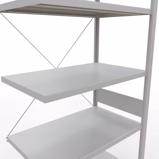 Andere weergave van het artikel Aanbouwrekken, legbord, insteeksysteem MULTIplus250, 3000 x 1000 x 600 mm, 7 legborden, kruisschoor, RAL 7035 lichtgrijs uit de categorie insteeksysteem