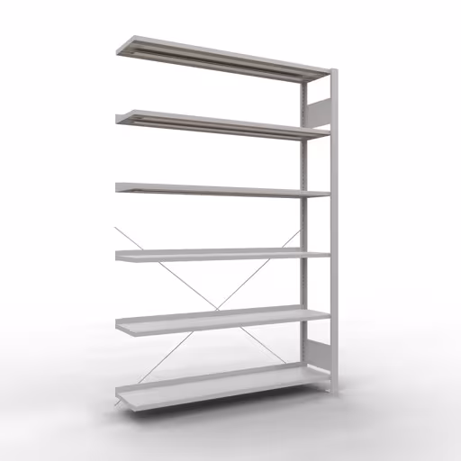 Figuur nr. 11 van het artikel aanbouwrekken, kantoorrekken, insteeksysteem MULTIplus85, 2000 x 1300 x 300 mm, 6 planken, kruisschoor, met aanslaglijst, lichtgrijs uit de productgroep kantoorrekken van Schulte Lagertechnik.