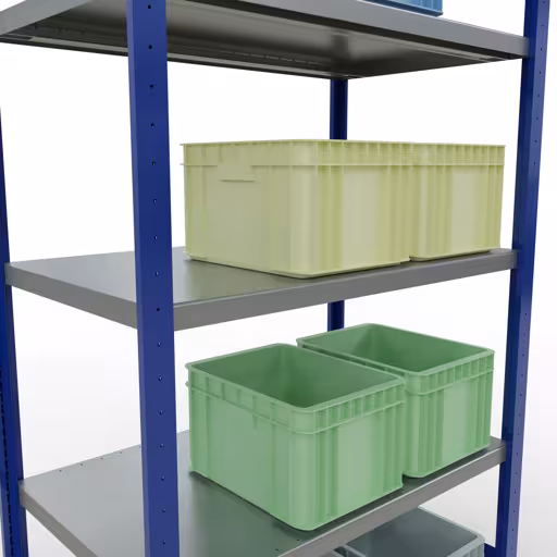 Productafbeelding nr. 15 van het artikel basisplank, legbord, insteeksysteem MULTIplus330, 2000 x 1000 x 600 mm (HxBxD), 5 legborden, lengtebalk, RAL 5010 gentiaanblauw/verzinkt Figuur nr. 15 van het artikel basisrek, legbord, insteeksysteem MULTIplus330, 2000 x 1000 x 600 mm, 5 legborden, lengtestangen, RAL 5010 gentiaanblauw/verzinkt uit de insteeksysteem productgroep van Schulte Lagertechnik.