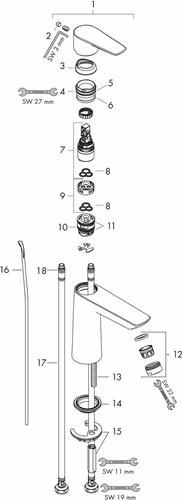 Hansgrohe ééngreeps wastafelmengkraan 110 TALIS E Nominale diameter 15 CoolStart met G 1 1/4 inch chromen mengkranenset