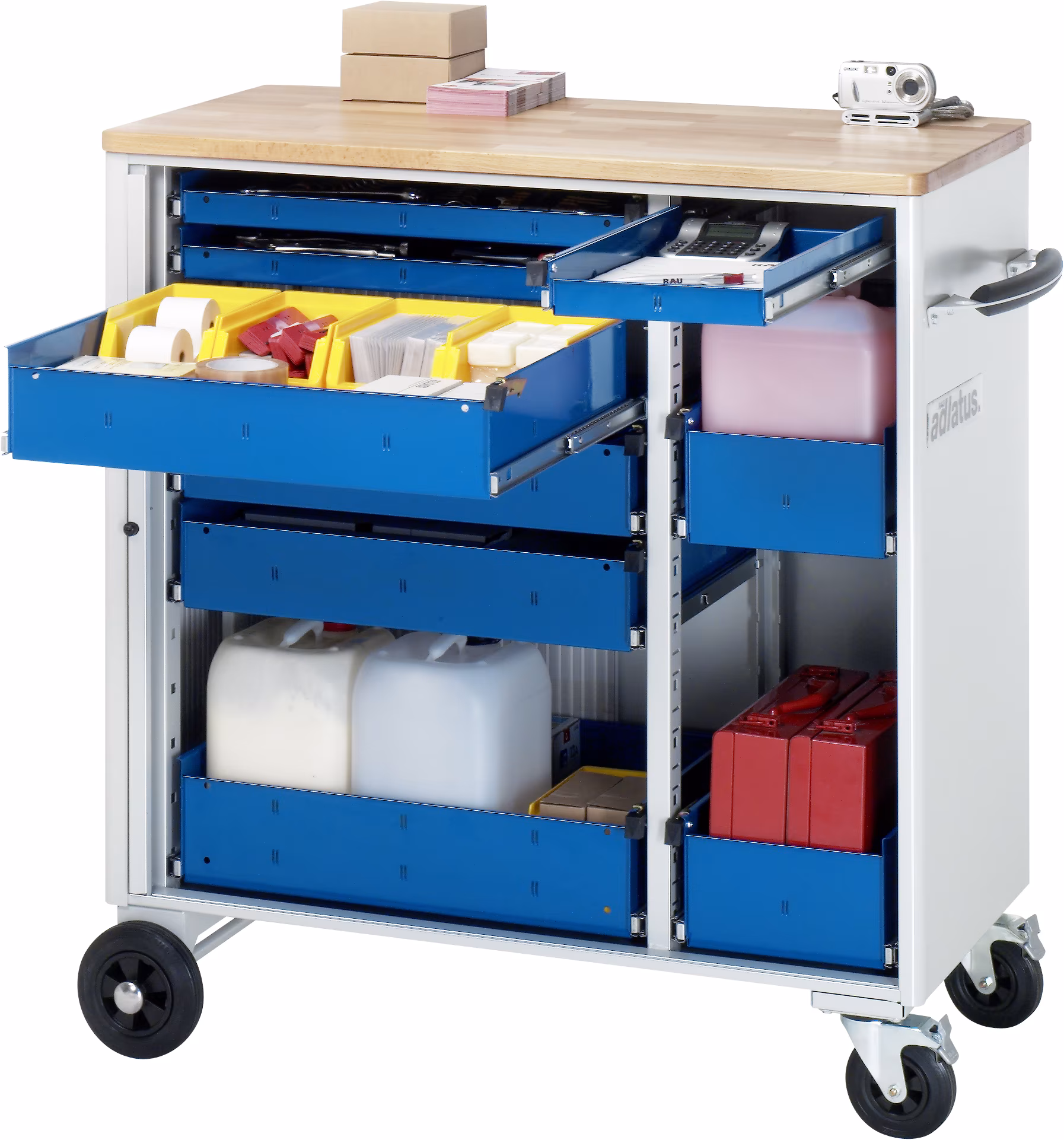 Gereedschapswagen 10850, B1025xD520xH1080mm, 9x laden-VA, beuken blad-25mm van Rau Gereedschapswagen uit de categorie Organisatiesystemen & Werkplaatswagens met artikelnummer 02-10850B.11