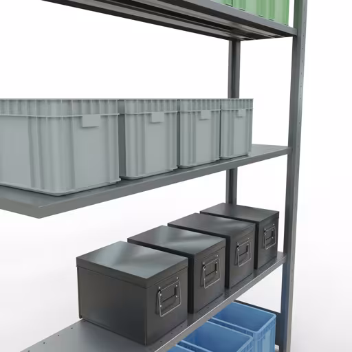 Aanbouwrekken, rekken, insteeksysteem MULTIplus150, 2000 x 1300 x 300 mm (HxBxD), 5 legborden, lengtestangen, verzinkt met artikelnr. 12735-130-LR Aanbouwrekken, rekken, insteeksysteem MULTIplus150, 2000 x 1300 x 300 mm, 5 legborden, lengtestangen, verzinkt van Schulte Lagertechnik uit de categorie insteeksystemen