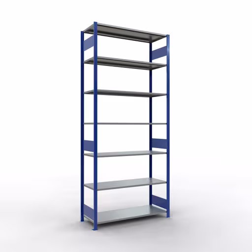 Basisplank, legbord, insteeksysteem MULTIplus150, 3000 x 1300 x 500 mm, 7 legborden, RAL 5010 gentiaanblauw/verzinkt van Schulte Lagertechnik met het artikelnr. 12752-130-LR-B