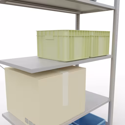 Productafbeelding nr. 14 van het artikel Aanbouwrekken, legbordstellingen, insteeksysteem MULTIplus85, 2000 x 1000 x 500 mm (HxBxD), 5 legborden, kruisschoor, RAL 7035 lichtgrijs Figuur nr. 14 van het artikel aanbouwrekken, legbordstellingen, insteeksysteem MULTIplus85, 2000 x 1000 x 500 mm, 5 legborden, RAL 7035 lichtgrijs uit de productgroep insteeksysteem van het merk Schulte Lagertechnik.