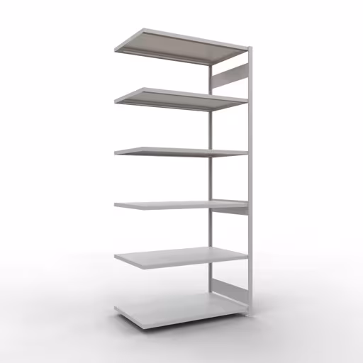 Aanbouwrekken, rekken, insteeksysteem MULTIplus250, 3000 x 1300 x 800 mm (HxBxD), 7 planken, lengtestangen, RAL 7035 lichtgrijs van Schulte Lagertechnik Aanbouwrekken, rekken, insteeksysteem MULTIplus250, 3000 x 1300 x 800 mm (HxBxD), 7 legborden, lengtebalk, RAL 7035 lichtgrijs, aanbouwplank, art.nr. 32887-130-LR