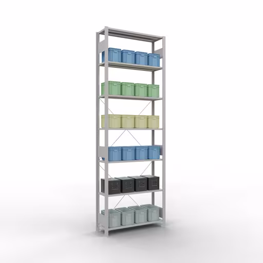 Productafbeelding nr. 14 van het artikel basisplank, legbord, insteeksysteem MULTIplus150, 3000 x 1000 x 300 mm (HxBxD), 7 legborden, kruisschoor, RAL 7035 lichtgrijs Figuur nr. 14 van het artikel basisplank, legbord, insteeksysteem MULTIplus150, 3000 x 1000 x 300 mm, 7 legborden, kruisschoor, RAL 7035 lichtgrijs uit de productgroep insteeksysteem van Schulte Lagertechnik.