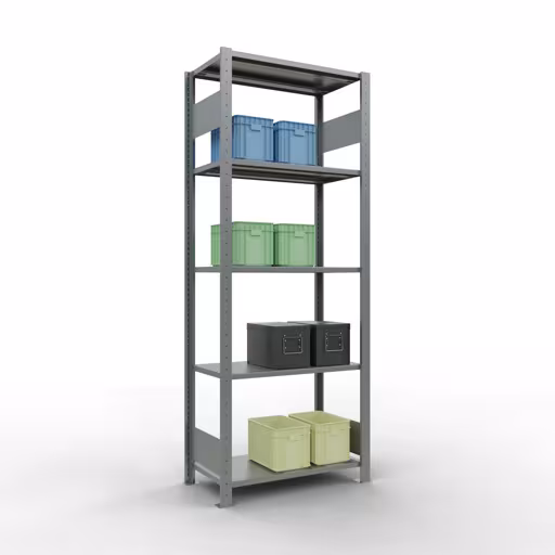 Basisplank, legplank, insteeksysteem MULTIplus150, 2000 x 750 x 400 mm (HxBxD), 5 legborden, lengtestangen, verzinkt met artikelnr. 12740-75-LR Basisplank, legbord, insteeksysteem MULTIplus150, 2000 x 750 x 400 mm, 5 legborden, verzinkt van Schulte Lagertechnik uit de categorie insteeksysteem