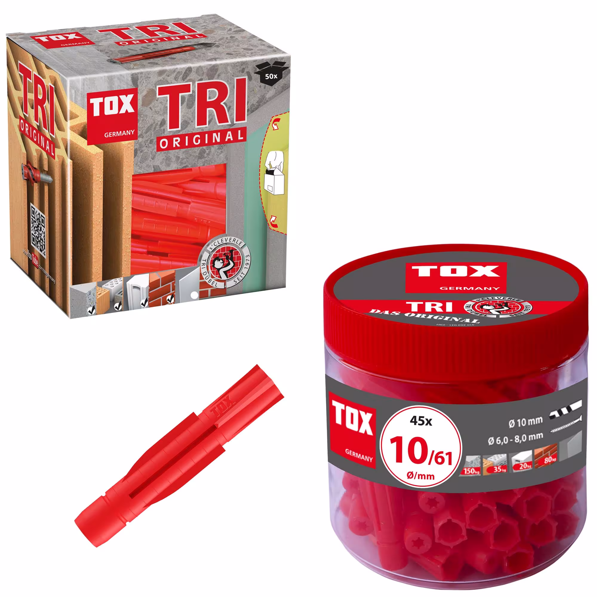 Universele plug Tri 8x51 mm uit de categorie kunststof pluggen & spreidpluggen met GTIN 4049563001440 TOX allesplug Tri van het merk TOX uit de categorie kunststof pluggen & spreidpluggen